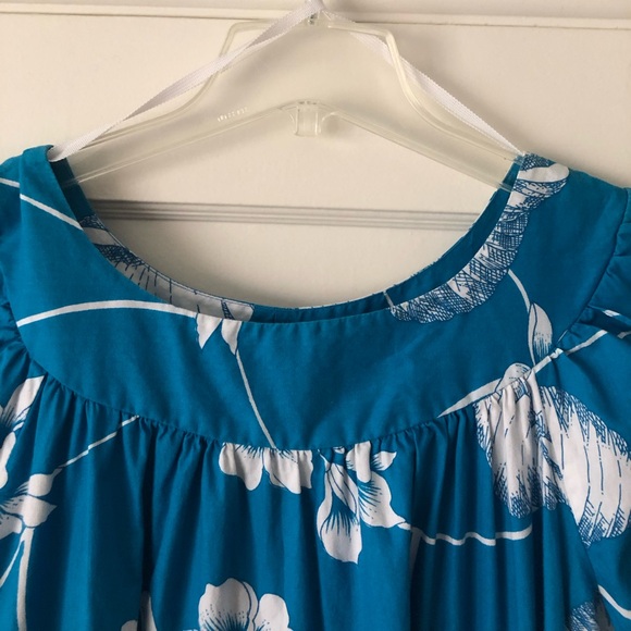 Hilo Hattie Large Blue Hawaiian Muumuu Dress Caftan aloha tiki hibiscus vintage - Picture 6 of 14